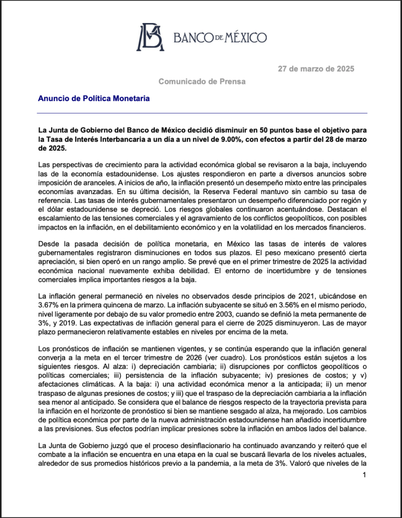 Comunicado de Banxico